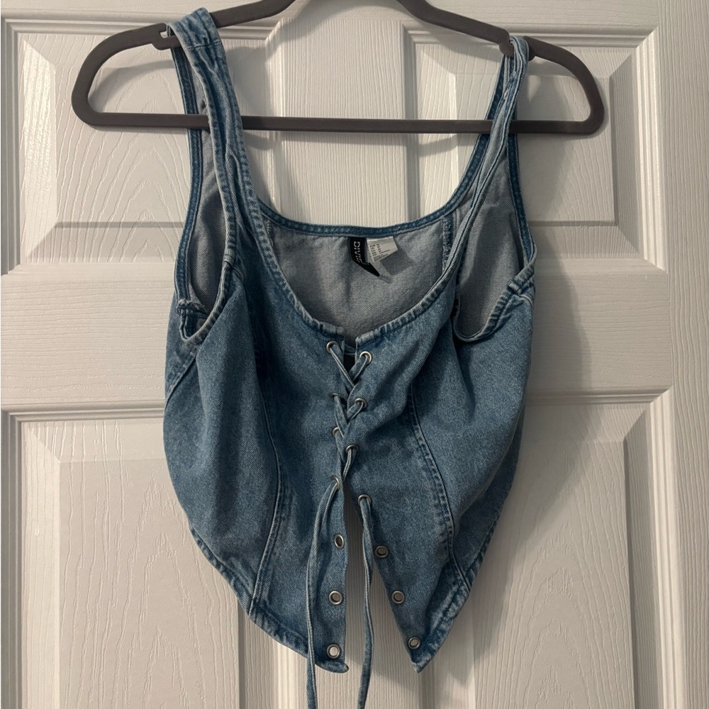Divided Blue Lace-Up Crop Top